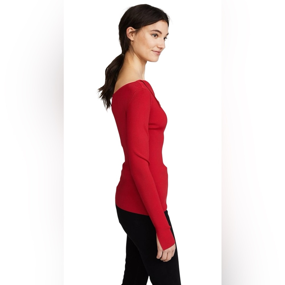 Bailey 44 One-Shoulder Red Ribbed Long-Sleeve Top - Picture 6 of 9